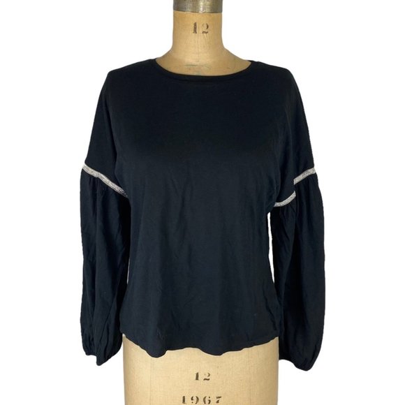 🌷 Zara Jewel Detail Black Balloon Long Sleeve Top Size S - Picture 2 of 11